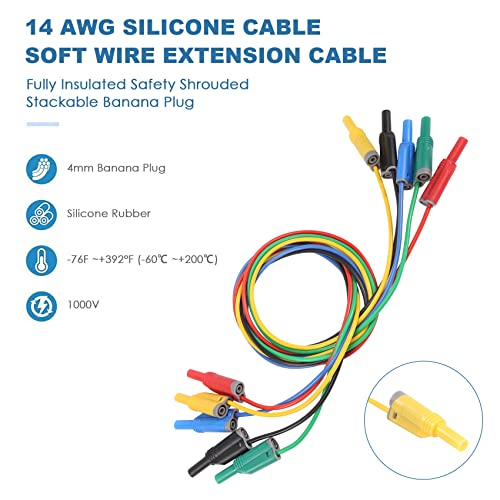 Qusedwey 5 StüCke Bananen Stecker Silikon Messleitungen 4 Mm Voll Isolierte Sicherheits Ummantelte Stapelbare Bananen Stecker VerläNgerungs Kabel mit Weichem Draht Qusedwey 5 StüCke Bananen Stecker Silikon Messleitungen 4 Mm Voll Isolierte Sicherheits Ummantelte Stapelbare Bananen Stecker VerläNgerungs Kabel mit Weichem Draht von Qusedwey