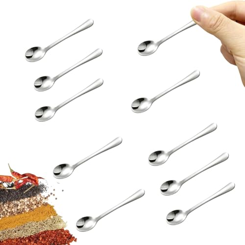 Qussedser 10 Stück Kleine Edelstahllöffel für Gewürzgläser, Minigröße 2,87, Süße Kleine Gewürzlöffel Aus Edelstahl Qussedser 10 Stück Kleine Edelstahllöffel für Gewürzgläser, Minigröße 2,87, Süße Kleine Gewürzlöffel Aus Edelstahl von Qussedser