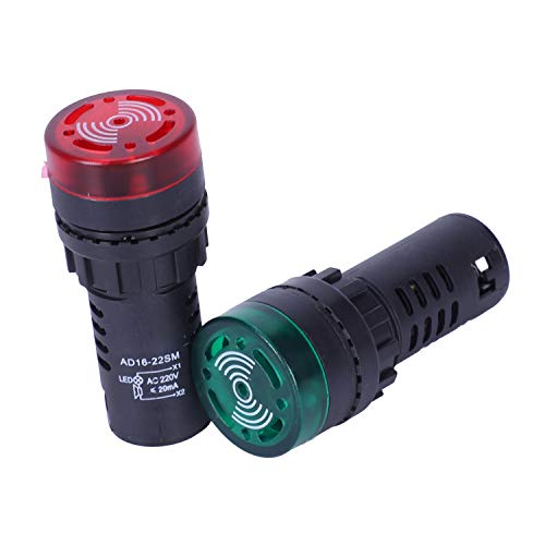 Qussedser LED-Summer, Signalton, Anzeigeleuchte, 22 mm, AC 220 V, AD16-22SM, Rot, Grün, 2 Stück von Qussedser