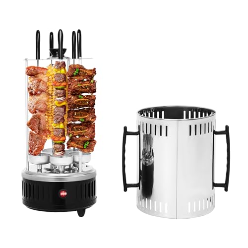 Qussse 1000W Vertikaler Elektrogrill, Schaschlikgrill Tischgrill Dönergrill mit 5 Spieße Kebab BBQ Elektrischer Grill, für Zuhause Freien Picknicks von Qussse