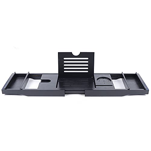 Qussse Badewannenablage aus Bambus, 75-110cm Badewannenablage ausziehbar Badetablett mit iPad- Tablet- und Handyhalter Badewannentablett, Schwarz von Qussse