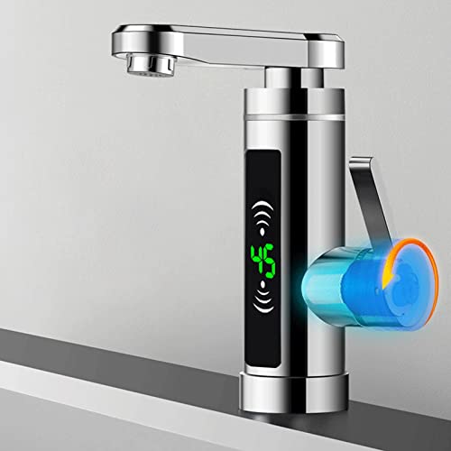 Qussse Elektrisch Wasserhahn 3KW, Sofort Warm Armatur Elektrischer Heizungswasserhahn mit Temperaturanzeige für Badezimmer Toiletten und Küchen von Qussse