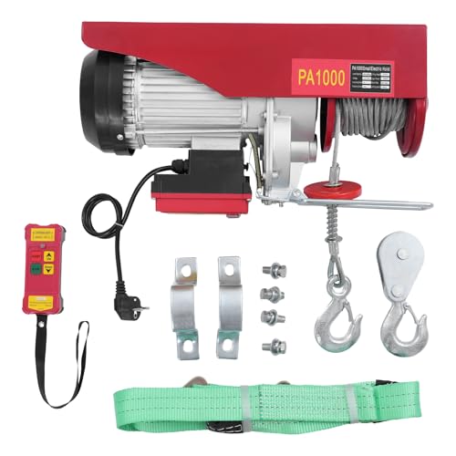 Qussse Elektrische Seilwinde 500 bis 1000kg, 1800W Seilhebezug Motorwinde, Hubhöhe 12m, Elektrischer Hebezeug mit kabellosen Fernbedienung, 10m/min Hubgeschwindigkeit von Qussse