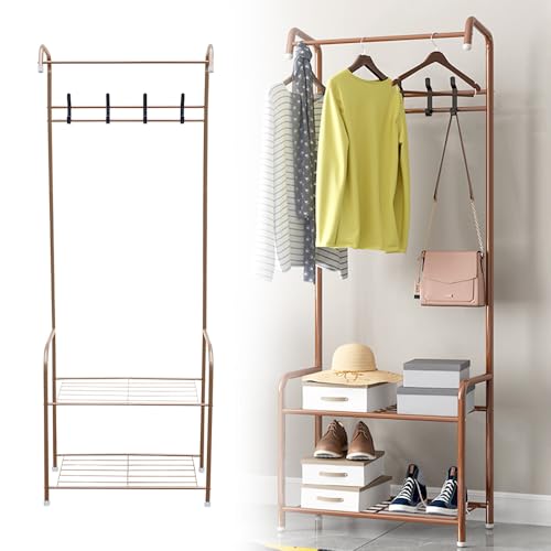 Qussse Garderobenständer, Kleiderständer bis 15kg Garderobe mit Schuhregal Garderobenstange für Flure Eingänge Schlafzimmer und Bäder, 57x30x165cm von Qussse