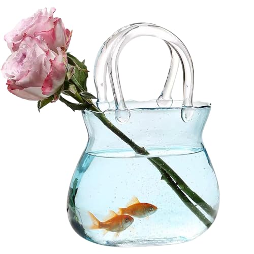 Glas Handtasche Vase, Tasche Glasvasen für Kreative Bubble Handtasche Blumenvase, Klare Handgemachte Vase, Desktop Glaskorb Vase, Kristall Aquarium für Tischaufsätze Glas Handtasche Vase, Tasche Glasvasen für Kreative Bubble Handtasche Blumenvase, Klare Handgemachte Vase, Desktop Glaskorb Vase, Kristall Aquarium für Tischaufsätze von Qutalmi