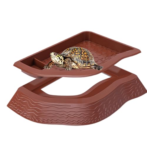 Qutalmi Schildkröten Wasserschale, Dekorative Reptilien Fütterungs Schale, Doppelschichtige Anti-Kipp Schildkröten Trinknapf Für Terrarium Fütterung Baden Sonnen von Qutalmi