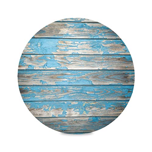 Blaugrün Türkis Blau Holz Runde Tischsets 1er Set, Waschbar Rutschfest Platzset Hitzebeständig Abwischbar Küche Tischmatten für Home Party Esstisch Dekoration, Wasserdicht von Quteprint
