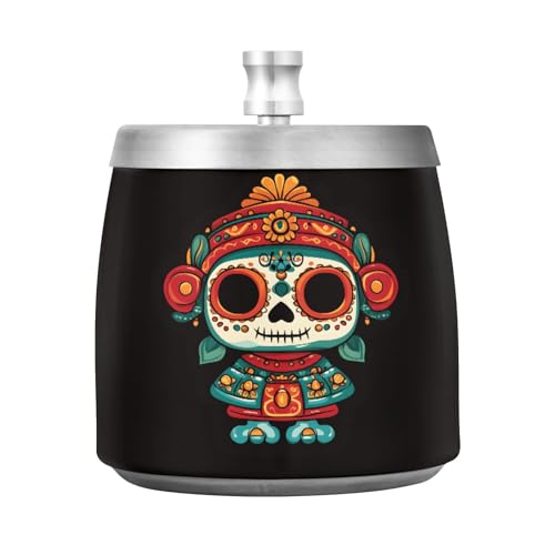 Quteprint Aschenbecher mit süßem Totenkopf-Design, Edelstahl, rauchfrei, für Zuhause, Büro und Außenbereich, robuster Aschenbecher mit abnehmbarem Mittelpfosten, Deckel und leisem Bodenpolster Quteprint Aschenbecher mit süßem Totenkopf-Design, Edelstahl, rauchfrei, für Zuhause, Büro und Außenbereich, robuster Aschenbecher mit abnehmbarem Mittelpfosten, Deckel und leisem Bodenpolster von Quteprint