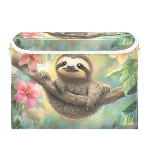 Quteprint Faltbarer Aufbewahrungskorb mit Deckel – Blumen Faultier auf Baum, große faltbare Aufbewahrungsbox für Zuhause, Büro und Bücher, Kleidung, Spielzeug, 41,9 x 32 x 30 cm Quteprint Faltbarer Aufbewahrungskorb mit Deckel – Blumen Faultier auf Baum, große faltbare Aufbewahrungsbox für Zuhause, Büro und Bücher, Kleidung, Spielzeug, 41,9 x 32 x 30 cm von Quteprint