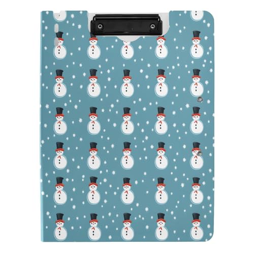 Quteprint Faltbares Klemmbrett mit weihnachtlichem Schneemann-Muster, A4-Aktenordner mit doppelten Metall-Clips, Stiftschlitz – wasserabweisend, Dokumenten-Organizer, Akten-Klemmbretter für Büro von Quteprint