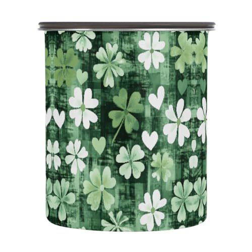 Quteprint Kaffee-Aufbewahrungsbehälter aus Edelstahl mit luftdichtem Deckel, St. Patricks Day Kleeblatt-Streifen, 482 ml, Lebensmittelbehälter, Küchenbehälter für Tee, Kaffeebohnen, gemahlen von Quteprint