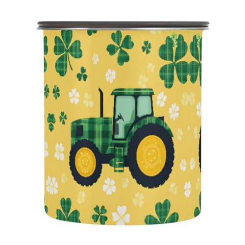 Quteprint Kaffee-Aufbewahrungsbehälter aus Edelstahl mit luftdichtem Deckel, St. Patricks Plaid Traktor Clovers 480 ml Lebensmittelbehälter Küchenbehälter für Tee, Kaffeebohnen, gemahlen von Quteprint