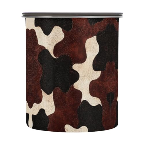 Quteprint Kaffee-Vorratsbehälter aus Edelstahl mit luftdichtem Deckel, Kuh-Tierfell-Motiv, 480 ml, Lebensmittelbehälter, Küchenbehälter für Tee, Kaffeebohnen, gemahlen, Zuckeraufbewahrung von Quteprint