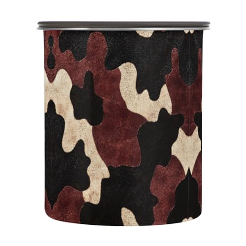 Quteprint Kaffee-Vorratsbehälter aus Edelstahl mit luftdichtem Deckel, Kuhfell-Motiv, 480 ml, Lebensmittelbehälter für Tee, Kaffeebohnen, gemahlen, Zuckeraufbewahrung von Quteprint