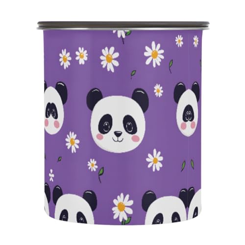 Quteprint Kaffee-Vorratsbehälter aus Edelstahl mit luftdichtem Deckel, Tier-Panda-Gänseblümchen, 480 ml, Lebensmittelbehälter, Küchenbehälter für Tee, Kaffeebohnen, gemahlen, Zuckeraufbewahrung von Quteprint
