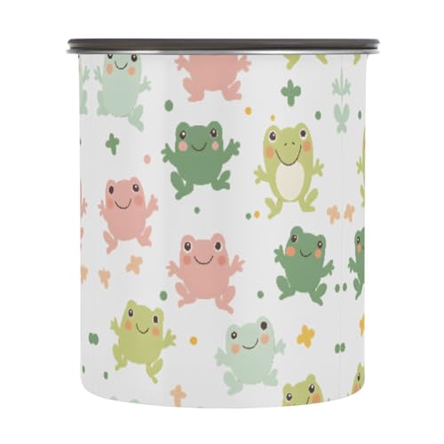 Quteprint Kaffee-Vorratsbehälter aus Edelstahl mit luftdichtem Deckel, buntes niedliches Frosch-Muster, 482 ml, Lebensmittelbehälter, Küchenbehälter für Tee, Kaffeebohnen, gemahlen, Zuckeraufbewahrung von Quteprint