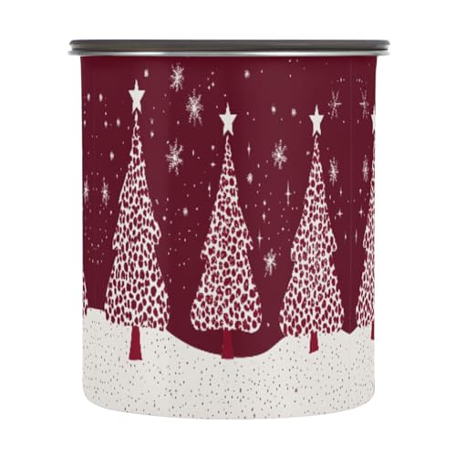 Quteprint Kaffee-Vorratsbehälter aus Edelstahl mit luftdichtem Deckel, drei Weihnachtsbäume, Schneeflocken, 480 ml, Lebensmittelbehälter, Küchenbehälter für Tee, Kaffeebohnen, gemahlen von Quteprint