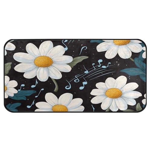 Quteprint Rutschfeste, super saugfähige Boden-Fußmatte, Gänseblümchen-Blumenmuster, Musiknoten, Läufer für Eingangsbereich, Flur, Küche, Innen- und Außenbereich, leicht zu reinigen, Heimdekoration, 99 von Quteprint