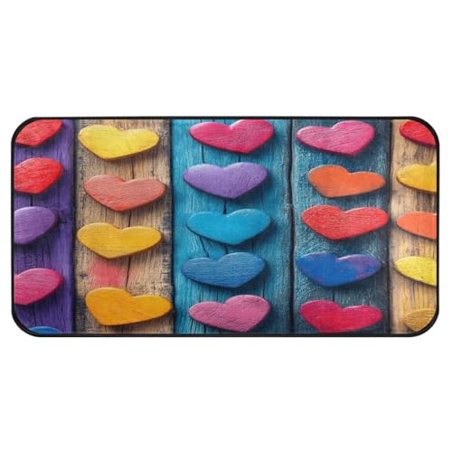Quteprint Rutschfeste, super saugfähige Boden-Fußmatte, Holz-Fußmatte, bunte Herzen, Läufer für Eingangsbereich, Flur, Küche, Innen- und Außenbereich, leicht zu reinigen, 99 x 50 cm Quteprint Rutschfeste, super saugfähige Boden-Fußmatte, Holz-Fußmatte, bunte Herzen, Läufer für Eingangsbereich, Flur, Küche, Innen- und Außenbereich, leicht zu reinigen, 99 x 50 cm von Quteprint