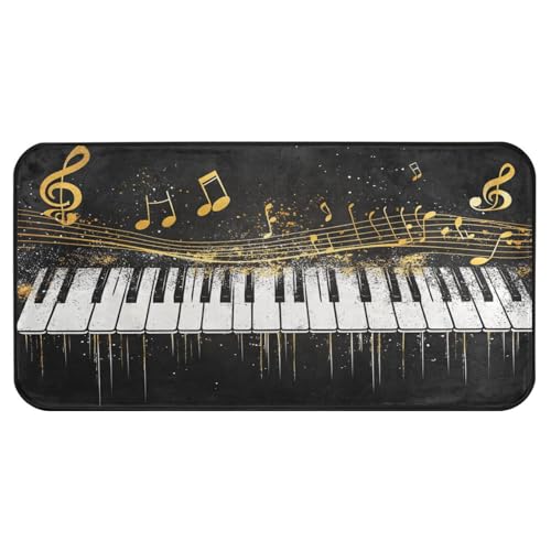 Quteprint Rutschfeste, super saugfähige Boden-Fußmatte, Klavier-Gold, Musiknoten, Läufer für Eingangsbereich, Flur, Küche, Innen- und Außenbereich, leicht zu reinigen, Heimdekoration, 99 x 50 cm Quteprint Rutschfeste, super saugfähige Boden-Fußmatte, Klavier-Gold, Musiknoten, Läufer für Eingangsbereich, Flur, Küche, Innen- und Außenbereich, leicht zu reinigen, Heimdekoration, 99 x 50 cm von Quteprint
