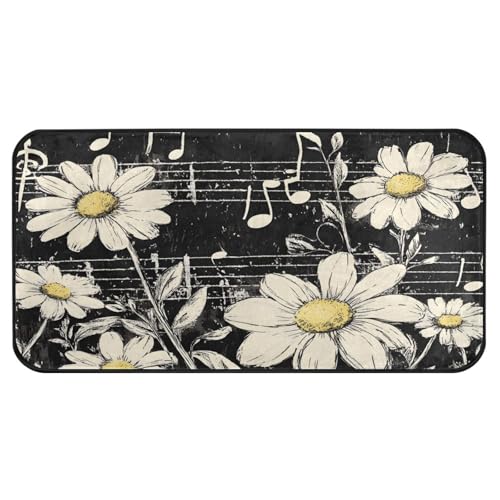Quteprint Rutschfeste, super saugfähige Boden-Fußmatte, Retro-Gänseblümchen, Musiknoten, Läufer für Eingangsbereich, Flur, Küche, Innen- und Außenbereich, leicht zu reinigen, Heimdekoration, 99 x 50 von Quteprint