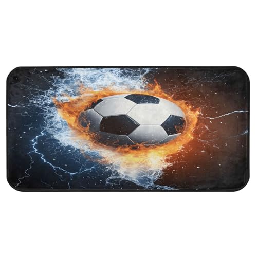 Quteprint Rutschfeste, super saugfähige Boden-Fußmatte, Sportball, Feuer, Eis, Fußball, Läufer für Eingangsbereich, Flur, Küche, Innen- und Außenbereich, leicht zu reinigen, Heimdekoration, 99 x 50 cm Quteprint Rutschfeste, super saugfähige Boden-Fußmatte, Sportball, Feuer, Eis, Fußball, Läufer für Eingangsbereich, Flur, Küche, Innen- und Außenbereich, leicht zu reinigen, Heimdekoration, 99 x 50 cm von Quteprint