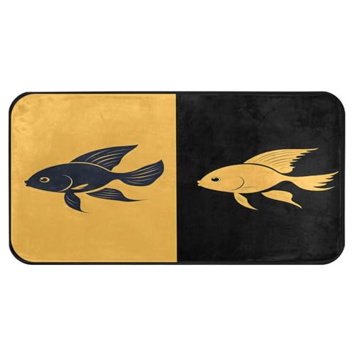 Quteprint Rutschfeste, super saugfähige Boden-Fußmatte, abstrakter Goldfisch-Läufer, Teppich für Eingangsbereich, Flur, Küche, Innen- und Außenbereich, leicht zu reinigen, Heimdekoration, 99 x 50 cm von Quteprint
