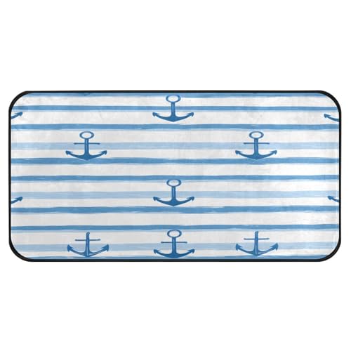 Quteprint Rutschfeste, super saugfähige Boden-Fußmatte, marineblaue Ankerstreifen, Läufer für Eingangsbereich, Flur, Küche, Innen- und Außenbereich, leicht zu reinigen, Heimdekoration, 99 x 50 cm von Quteprint