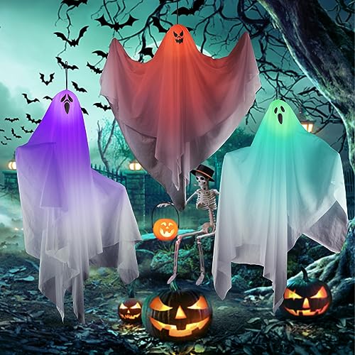 Halloween Deko Hängender Geist, 3 Stück 67CM LED Blinkender weißer Geist Hängedekoration, Gruseliger Fliegender Leuchtenden Geist, für Innen Außen Bäume Terrasse Garten Halloween Party Dekoration Halloween Deko Hängender Geist, 3 Stück 67CM LED Blinkender weißer Geist Hängedekoration, Gruseliger Fliegender Leuchtenden Geist, für Innen Außen Bäume Terrasse Garten Halloween Party Dekoration von Quunoot