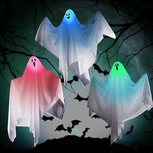 Halloween Deko Hängender Geist, 3 Stück 67CM LED Blinkender weißer Geist Hängedekoration, Gruseliger Fliegender Leuchtenden Geist, für Innen Außen Bäume Terrasse Garten Halloween Party Dekoration Halloween Deko Hängender Geist, 3 Stück 67CM LED Blinkender weißer Geist Hängedekoration, Gruseliger Fliegender Leuchtenden Geist, für Innen Außen Bäume Terrasse Garten Halloween Party Dekoration von Quunoot