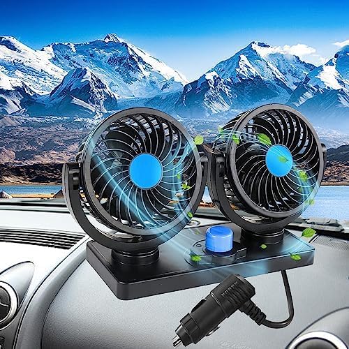 Quunoot Doppelkopf 12V Auto Ventilator, 360 Grad drehbar mit 2 Geschwindigkeiten Doppellüfter Geeignet mit Zigarettenanzünder Plug In für 12 Volt Autos Quunoot Doppelkopf 12V Auto Ventilator, 360 Grad drehbar mit 2 Geschwindigkeiten Doppellüfter Geeignet mit Zigarettenanzünder Plug In für 12 Volt Autos von Quunoot
