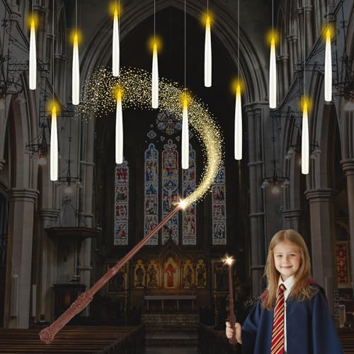 Quunoot Schwebende Kerzen mit Zauberstab Fernbedienung, Flammenlose LED Kerzen, Hängende Kegelkerze für Halloween Weihnachten Familie Hochzeit Party Innen Deko (12 Stück) von Quunoot
