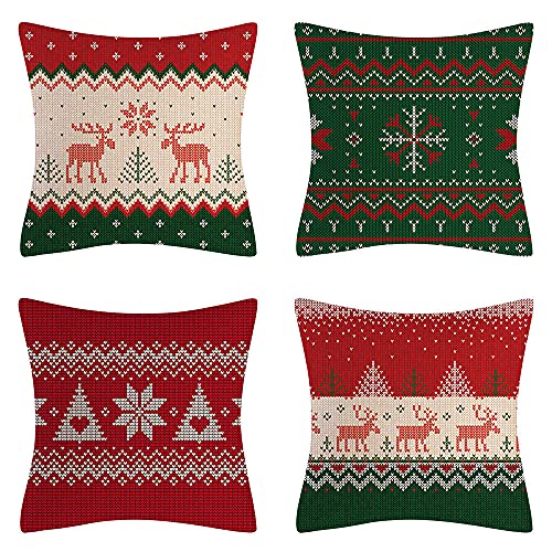 4 Stück Kissenbezug Kissenhülle 50x50cm Polyester Leinen Dekorativ Kissenhülle Kinder Zierkissenbezüg Deko Geschenk Sofakissen Wohnzimmer Schlafzimmer Cushion Cover Weihnachtsmuster （20x20 zoll） von Quuzee