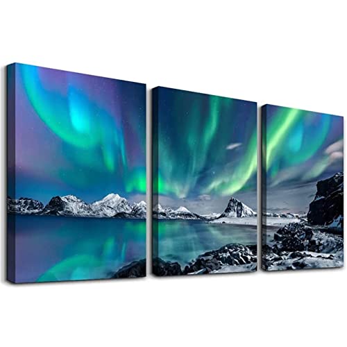 5D Diamant Malerei Kit, 3 Stück 5D Diamant Painting Bilder Diamond Painting Square drill Aurora Landschaft 40x50cm DIY Diamond Painting Set,Diamant Gemälde,Voller Stickerei Malerei Home Wanddekoration von Quuzee