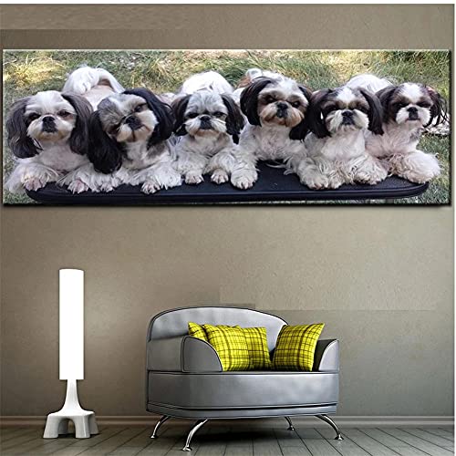 5D Groß Diamant Painting Bilder Shih Tzu Hundefamilie 40x80cm Erwachsene DIY 5D Diamant Malerei Nach Zahlen Set Vollbohrer Kristall Strass Stickerei Kreuzstich Kunsthandwerk für Wohnzimmer Wand Deko von Quuzee