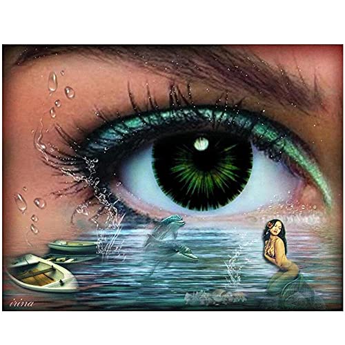 DIY Diamant Malerei Set Blaue Augen Meerjungfrau 45x60cm 5D Full Diamond Painting Bilder, Crystal Strass Stickerei Arts Craft Vollbohrer Stickerei Malerei, für Haus Wand Und Eingang Dekorationen von Quuzee