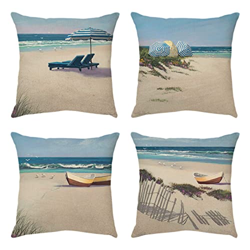 Quuzee 4er Set Dekorativ Kissenbezug Strandlandschaft Throw Pillow Covers Zierkissenbezüge Couchkissen Quadratische Kissenbezüge für Sofa Stuhl Schlafzimmer Hausgarten 40x40cm/16x16 inch von Quuzee