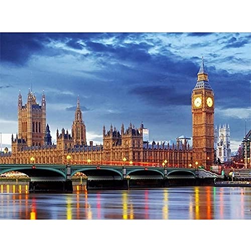 Quuzee 5D Diamant Malerei Kit Vollbohrer London Big Ben 50x70cm DIY Diamont Painting Bilder Crystal Strassstein Kreuzstich Stickerei Set Mosaik Malerei Diamond Dekoration Arts Craft Home Wand Decor von Quuzee