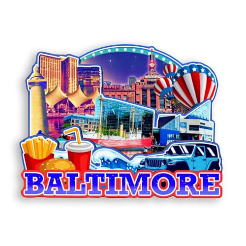 Quwsne Kühlschrankmagnet, Baltimore Maryland, USA, Kühlschrankmagnet, Stadt, Reise, Souvenirs, Touristengeschenke, 3D-Symbol, klassische Sehenswürdigkeiten, handgefertigt, Handwerk, Heimdekoration, von Quwsne