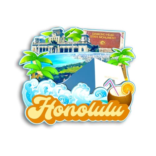 Quwsne Kühlschrankmagnet Honolulu Hawaii USA Kühlschrankmagnet Stadt Reise Souvenirs Touristengeschenke 3D klassische Sehenswürdigkeiten handgefertigt Handwerk Heimdekoration – 628 von Quwsne