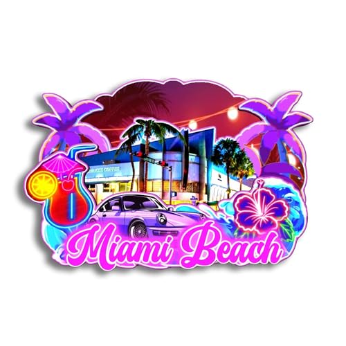 Quwsne Kühlschrankmagnet Miami Beach Florida USA Kühlschrankmagnet Stadt Reise Souvenirs Touristengeschenke 3D klassische Sehenswürdigkeiten handgefertigt Handwerk Heimdekoration -219, QS-WC-219 von Quwsne