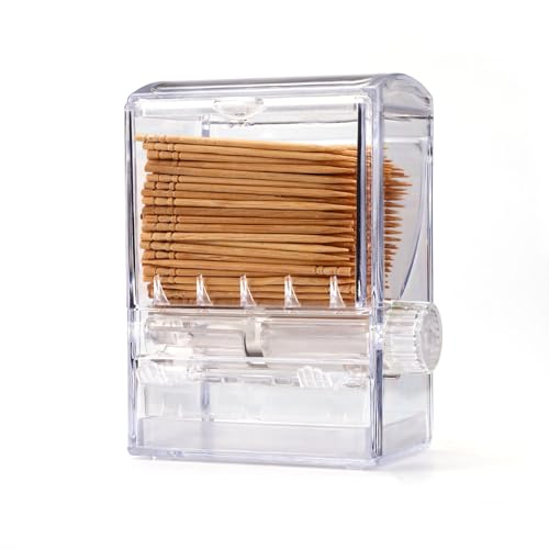 Quxddy Zahnstocherhalter, transparenter Zahnstocherspender, automatischer Zahnstocherspender, Pop-Up-Zahnstocherhalter, Spender für Zuhause, Küche, Restaurant (ohne Zahnstocher), transparent 1 von Quxddy