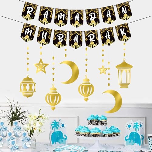 Quxvena Ramadan Deko, Ramadan Mubarak Banner Gold Stern Mond Ramadan Dekorationen, EID Mubarak Deko für Eid Festival Party Dekoration, Ramadan Kareem Dekoration von Quxvena