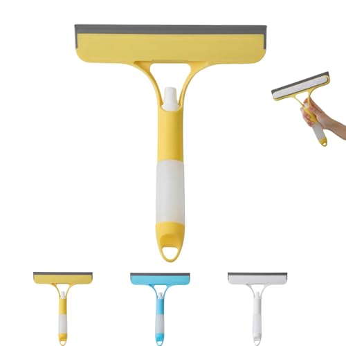 3-In-1-SprüHabzieher, 3-In-1-Glasschaber, Spiegelabzieher Mit SprüHer, Spray, Schwammwischer, FüR FliesenwäNde, Badezimmer, Fenster, Glas Und Autowindschutzscheiben, Spiegel Und KüChe (Gelb) von QuyiFa