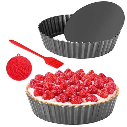 Quyimy Tarteform mit Hebeboden Quicheform 24 cm, 2 Stück Backformen Antihaftbeschichtete Obstkuchenform Tartelette Förmchen, Rund Wellenrand Tartlettförmchen Tortenboden Backform mit Öl-/Spülbürste Quyimy Tarteform mit Hebeboden Quicheform 24 cm, 2 Stück Backformen Antihaftbeschichtete Obstkuchenform Tartelette Förmchen, Rund Wellenrand Tartlettförmchen Tortenboden Backform mit Öl-/Spülbürste von Quyimy