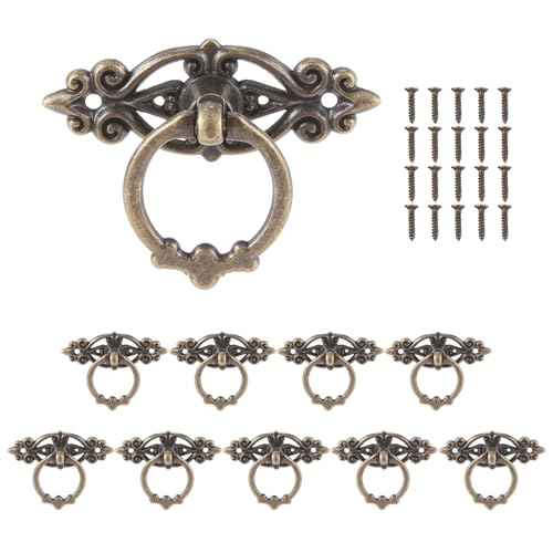 Quystetes 10 x Vintage-Knäufe für Küchenschrank, Kommode, Tür, Schublade, Ring-Ziehgriffe (antikes Messing) von Quystetes