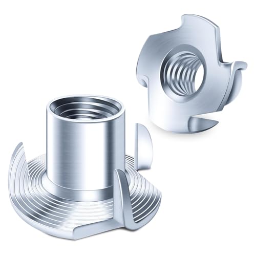 Quystetes 100 Stück 1/4-20 Mutter, T-Muttern, 4-Backen-T-Muttern für Schrauben und Lenkrollen, für Holzbearbeitung, Hardware-Muttern, 1/4 (20 ) Mutter von Quystetes