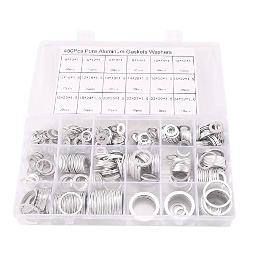 Quystetes 450 Stück Aluminium-Dichtung, flache Unterlegscheibe, Aluminium-Dichtungsring-Kombination Quystetes 450 Stück Aluminium-Dichtung, flache Unterlegscheibe, Aluminium-Dichtungsring-Kombination von Quystetes