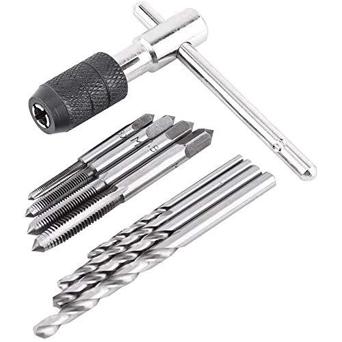 Quystetes 9-teiliges verstellbares T--Ratschenschlüssel-Werkzeug-Set mit M3-M6-Schraubengewinde, metrischem Gewindebohrer und 2,5–5,0 mm Spiralbohrer Quystetes 9-teiliges verstellbares T--Ratschenschlüssel-Werkzeug-Set mit M3-M6-Schraubengewinde, metrischem Gewindebohrer und 2,5–5,0 mm Spiralbohrer von Quystetes
