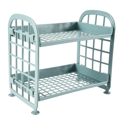 Quystetes Aufbewahrungsregale, kleine Aufbewahrungsregale aus Kunststoff, 2 Etagen, Küchenregal, Badezimmer-Organizer (Nordic-Blau) von Quystetes